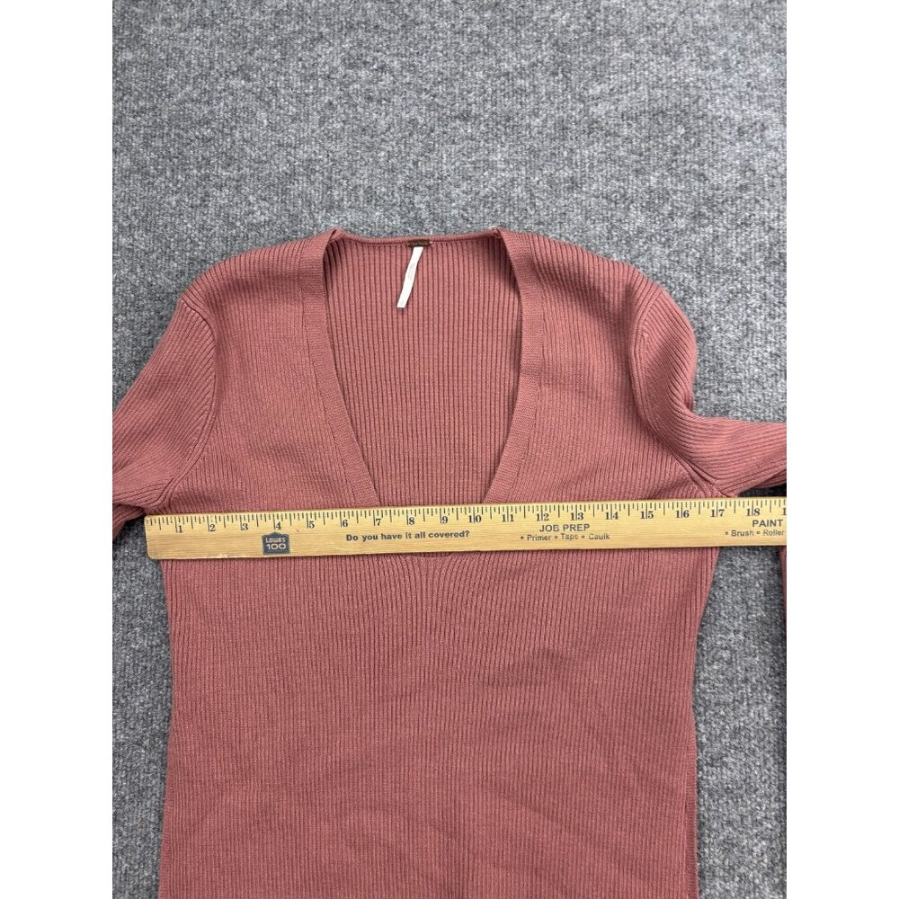 Free‎ People Sweater Tunic Womens Small Pink Ribbed V Neck Long Sleeve - Picture 5 of 8